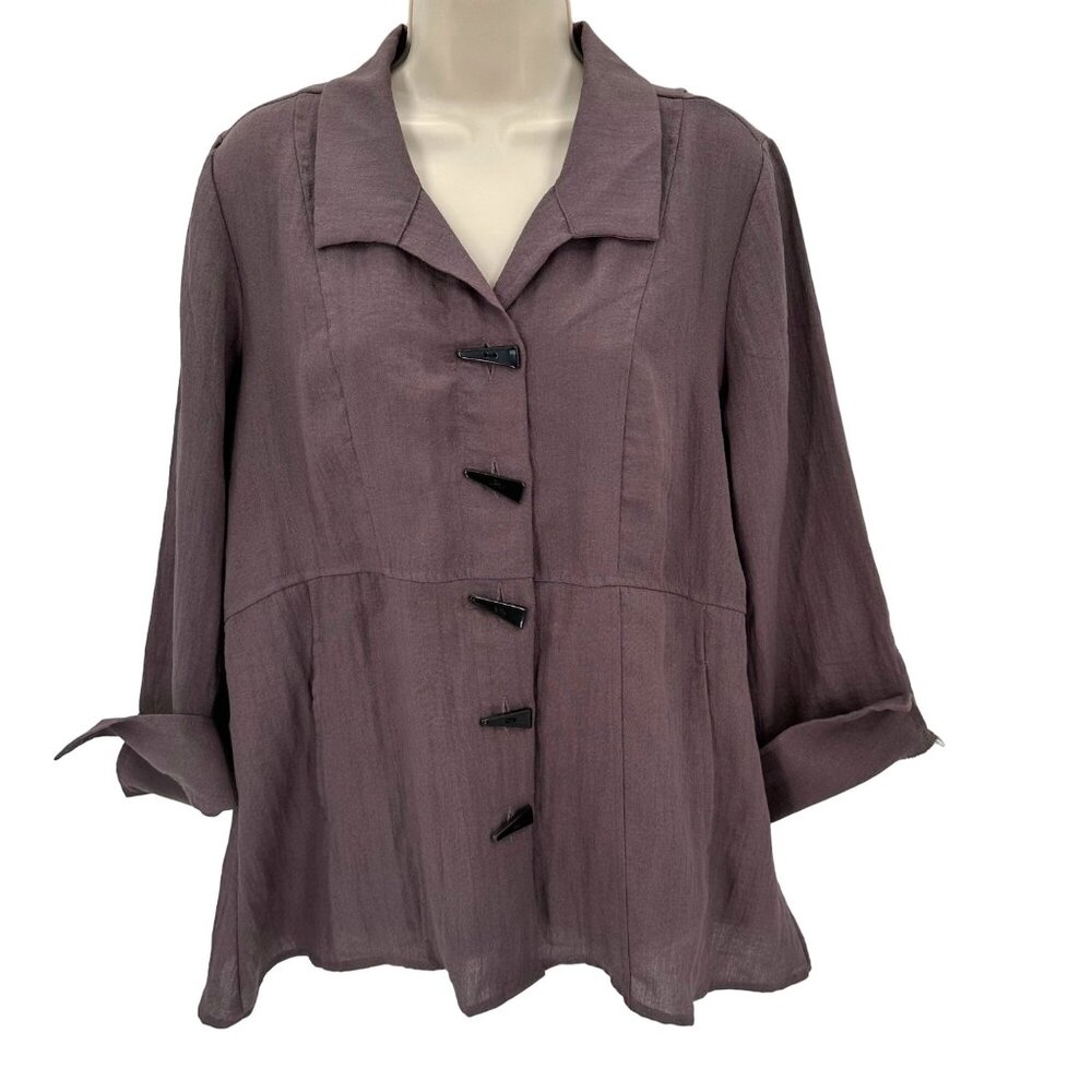 Habitat Womens Brown Rayon/Nylon Blend 3/4 Sleeve Button-Down Shirt Size S